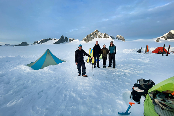 UAS students stand at camp one in Juneau's Icefield