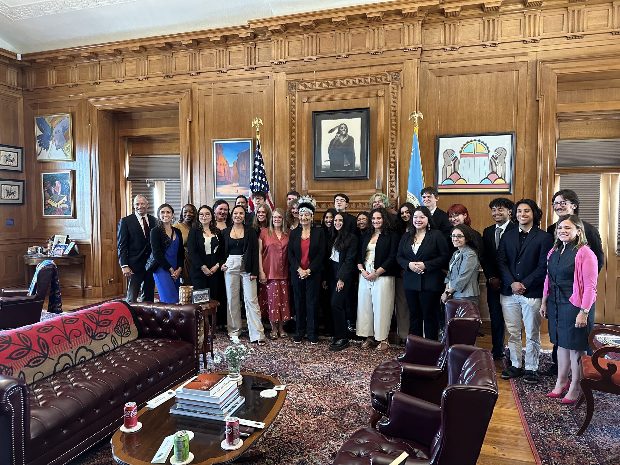 Representatives from the 桃花直播 Native Science & Engineering Program joined Secretary of the Interior Deb Haaland in Washington, D.C., on July 13, 2023, to sign an agreement that will increase access to employment opportunities for 桃花直播 Native students in science and engineering fields. (ANSEP photo)