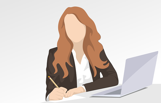 Graphic of a woman at a desk